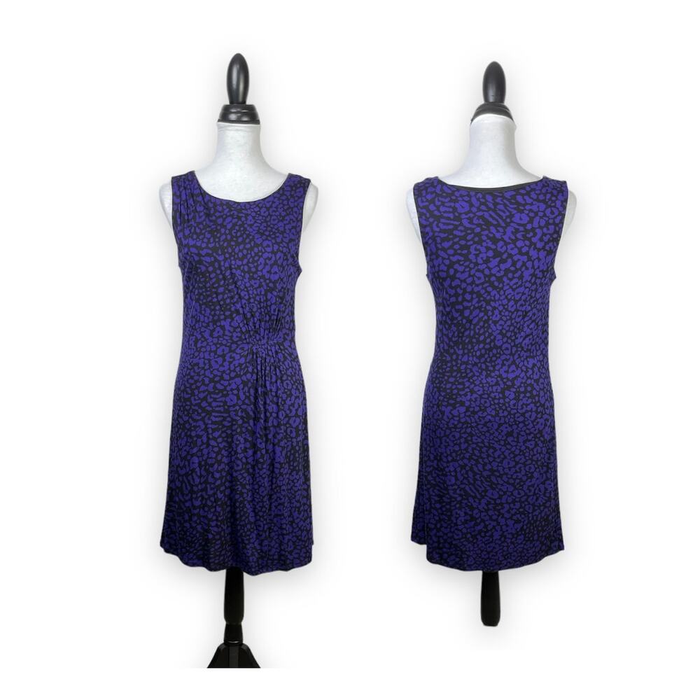 Ann Taylor LOFT | Purple & Black Cheetah Print Knee Length Jersey Knit Dress